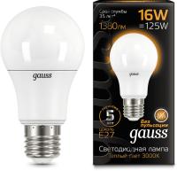 Лампа светодиодная Gauss A60 16Вт цок.:E27 груша 220B 3000K св.свеч.бел.теп. (упак.:1шт) (102502116)