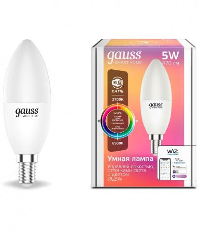 Умная лампа Gauss IoT Smart Home E14 5Вт 470lm Wi-Fi (упак.:1шт) (1190112)