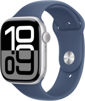 Смарт-часы Apple Watch Series 10 A2999 46мм 2.1" OLED корп.серебристый Sport Band рем.синий разм.брасл.:140-190мм (MWWL3LW/A)