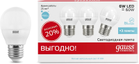 Лампа светодиодная Gauss Elementary 53226T 6Вт цок.:E27 шар 180B св.свеч.бел.нейт. (упак.:10шт)