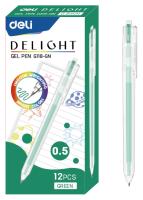 Ручка гелев. Deli Delight EG118-GN прозрачный зел. черн. линия 0.5мм