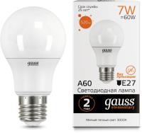 Лампа светодиодная Gauss Elementary A60 7Вт цок.:E27 груша 220B 2700K св.свеч.бел.теп. (упак.:1шт) (23217A)