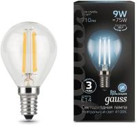 Лампа филам. Gauss Filament 9Вт цок.:E14 шар 220B 4100K св.свеч.бел.нейт. (упак.:10шт) (105801209)