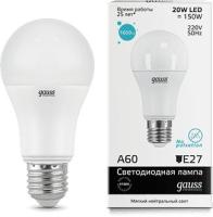 Лампа светодиодная Gauss Elementary A60 20Вт цок.:E27 груша 220B 4100K св.свеч.бел.нейт. A60 (упак.:1шт) (23229)