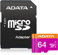 Флеш карта microSDXC 64Gb Class10 A-Data AUSDX64GUICL10-RA1 + adapter