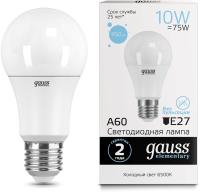 Лампа светодиодная Gauss Elementary 10Вт цок.:E27 груша 220B 6500K св.свеч.бел.хол. A60 (упак.:10шт) (23230)