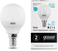 Лампа светодиодная Gauss Elementary 6Вт цок.:E14 шар 220B 4100K св.свеч.бел.нейт. (упак.:10шт) (53126)
