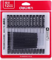 Набор ручек гелев. Deli 33205-BK прозрачный/черный черн. черн. блистер (12шт) линия 0.5мм резин. манжета 12 ручек + 12 сменных стержней