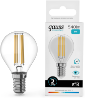 Лампа филам. Gauss Filament 8Вт цок.:E14 шар св.свеч.бел.нейт. (упак.:10шт) (52128)