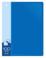 Папка с 100 прозр.вклад. Бюрократ -BPVN100BLUE A4 пластик 0.8мм торц.карм с бум. встав синий