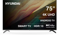 Телевизор LED Hyundai 75" H-LED75BU7009 Smart Android TV Frameless черный/4K Ultra HD/60Hz/DVB-T/DVB