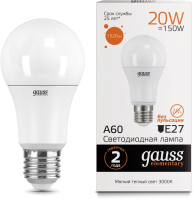 Лампа светодиодная Gauss Elementary A60 20Вт цок.:E27 груша 220B 3000K св.свеч.бел.теп. A60 (упак.:1шт) (23219)