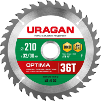 Диск пильный по дер. Uragan Optima (36801-210-32-36_Z01) d=210мм d(посад.)=32мм (циркулярные пилы)