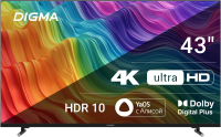 Телевизор LED Digma 43" DM-LED43UBB33 Smart Яндекс.ТВ Frameless черный/4K Ultra HD/DVB-T/60Hz/DVB-T2