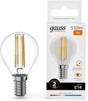 Лампа филам. Gauss Filament 8Вт цок.:E14 шар св.свеч.бел.теп. (упак.:10шт) (52118)