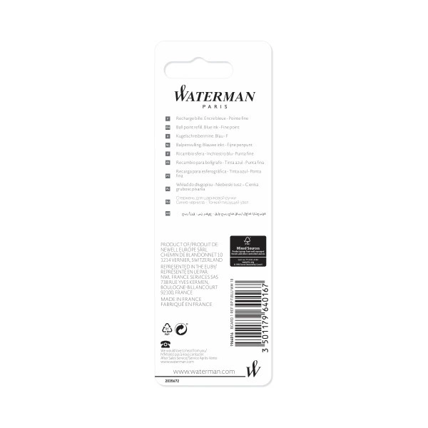 Стержень шариковый Waterman Standard Maxima (CW1964016) F 0.8мм синие чернила блистер