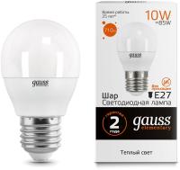 Лампа светодиодная Gauss Elementary 10Вт цок.:E27 шар 220B 3000K св.свеч.бел.теп. (упак.:10шт) (53210)