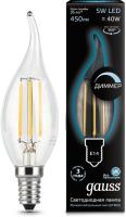 Лампа филам. Gauss Filament 5Вт цок.:E14 свеча 220B 4100K св.свеч.бел.нейт. (упак.:1шт) (104801205-D)