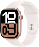 Смарт-часы Apple Watch Series 10 A2999 46мм 2.1" OLED корп.розовое золото Sport Band рем.белый разм.брасл.:160-210мм (MWWU3LW/A)