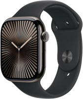 Смарт-часы Apple Watch Series 10 A2999 46мм 2.1" OLED корп.черный Sport Band рем.черный разм.брасл.:160-210мм (MWWQ3LW/A)