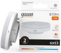 Лампа светодиодная Gauss 11Вт цок.:GX53 (упак.:10шт) таблетка 220B св.свеч.бел.теп. Tablet (83811)