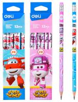 Карандаш ч/г Deli EU53500 Super Wings 2B шестигран. ассорти (12шт) ластик