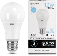 Лампа светодиодная Gauss Elementary 12Вт цок.:E27 груша 220B 6500K св.свеч.бел.хол. A60 (упак.:10шт) (23232)