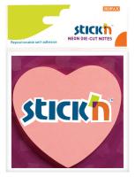 Блок самоклеящийся бумажный Stick`n 21448 70x70мм 50лист. 70г/м2 неон розовый вырубной "сердце" европодвес