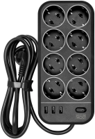 Сетевой фильтр Powercom SP-08 USB03AB 3,0М 3м (8 розеток) черный (коробка)