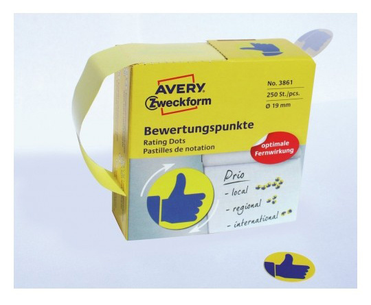 Этикетки Avery Zweckform 3861 250шт на листе диаметр 19мм/70г/м2/желтый самоклей. универсальная (упак.:1рул)