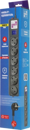 Сетевой фильтр Powercube SPG6-B-3M 3м (6 розеток) черный (коробка)