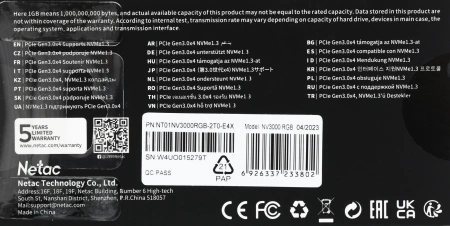 Накопитель SSD Netac PCIe 3.0 x4 2TB NT01NV3000RGB-2T0-E4X NV3000 RGB M.2 2280