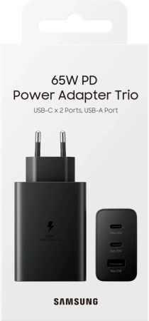 Сетевое зар./устр. Samsung EP-T6530 65W 3A (PD) USB/2xUSB Type-C для Samsung черный (EP-T6530NBEGEU)