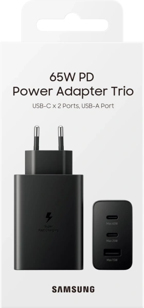 Сетевое зар./устр. Samsung EP-T6530 65W 3A (PD) USB/2xUSB Type-C для Samsung черный (EP-T6530NBEGEU)