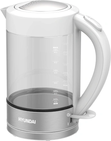 Чайник Hyundai HYK-G9990 1.5л. 2000Вт белый/серебристый (стекло)