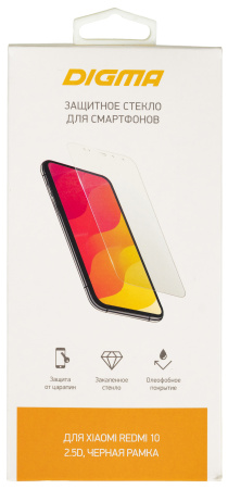 Защитное стекло для экрана Digma 2.5D черный для Xiaomi Redmi 10 2.5D 1шт. (DGG2XR10AA)