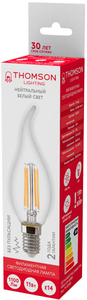 Лампа филам. Thomson Filament TH-B2080 11Вт цок.:E14 свеча 220B 4500K св.свеч.бел.нейт. Tail Candle (упак.:1шт)