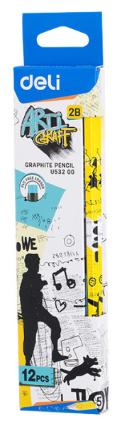 Карандаш ч/г Deli EU53200-1 Arti Graff 2B шестигран. тополь кор.европод. (1шт) ластик