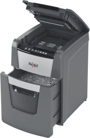 Шредер Rexel Optimum AutoFeed 100M черный с автоподачей (секр.P-5) фрагменты 100лист. 34лтр. скрепки скобы пл.карты