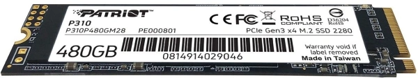 Накопитель SSD Patriot PCIe 3.0 x4 480GB P310P480GM28 P310 M.2 2280