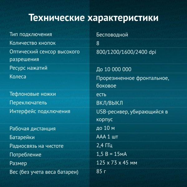 Мышь Оклик 501MW черный оптическая 2400dpi беспров. USB для ноутбука 6but (1877553)