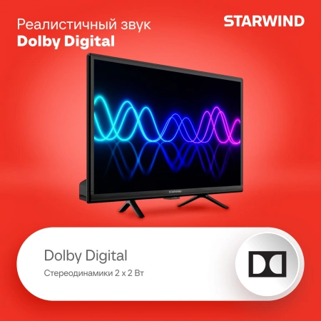 Телевизор LED Starwind 24" SW-LED24SG304 Яндекс.ТВ Slim Design черный/черный HD 60Hz DVB-T DVB-T2 DVB-C DVB-S DVB-S2 USB WiFi Smart TV