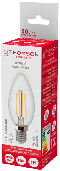 Лампа филам. Thomson Filament TH-B2071 11Вт цок.:E14 свеча 220B 2700K св.свеч.бел.теп. Candle (упак.:1шт)