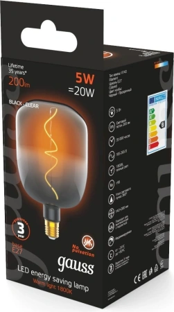 Лампа филам. Gauss Filament V140 5Вт цок.:E27 шар 220B 1800K св.свеч.бел.теп. (упак.:1шт) (1008802105)