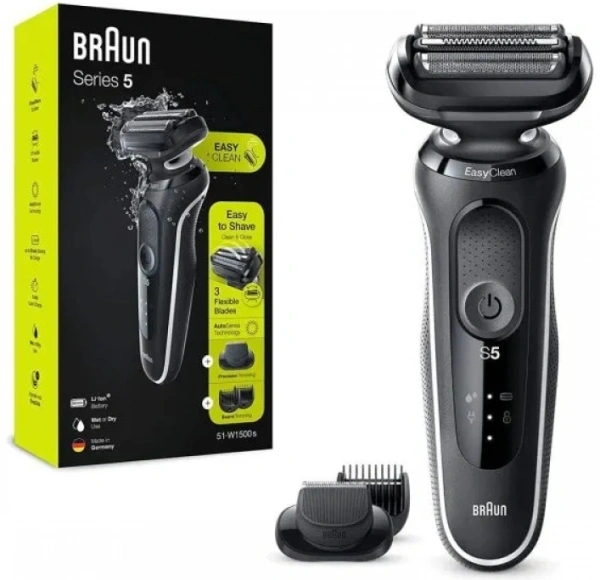 Бритва сетчатая Braun Series 5 51-W1500S реж.эл.:3 питан.:аккум. черный/белый