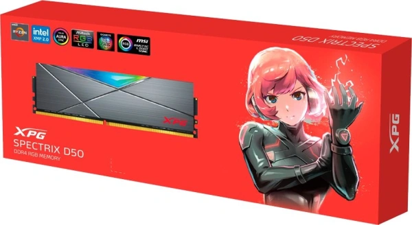 Память DDR4 32GB 3600MHz A-Data AX4U360032G18I-ST50 XPG Spectrix D50 RGB RTL Gaming PC4-28800 CL18 DIMM 288-pin 1.35В single rank с радиатором Ret