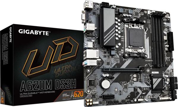 Материнская плата Gigabyte A620M DS3H SocketAM5 AMD B650 4xDDR5 mATX AC`97 8ch(7.1) GbLAN RAID+VGA+HDMI+DP