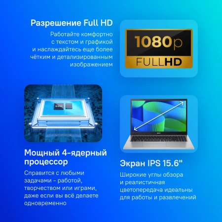 Ноутбук Acer Extensa 15 EX215-34-C2LD N100/8Gb/SSD256Gb/15.6"/IPS/FHD/noOS/silver