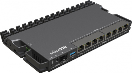 Маршрутизатор MikroTik RB5009UPr+S+IN 10/100/1000 черный комп.:устройство/крепления/адаптер