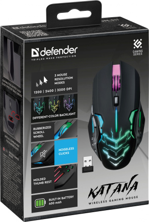 Мышь Defender Katana GM-511 черный оптическая 3200dpi silent беспров. USB 5but (52511)
